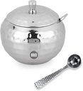 MARU Stainless Steel Sugar Bowl with Lid and Spoon - 1 piece 10.2 oz / 300ml, Hammered Design Steel Ghee Pot, Oil container, Ideal to store sugar, sauces, vinegar, oil, ghee