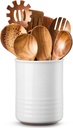 Utensil Holder, 6.7" Ceramic Kitchen Utensil Crock for Countertop Cooking, Modern Utensil Caddy Jar Organizer for Farmhouse Kitchen Counter Decor (White)