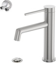 Phiestina Brushed Nickel Bathroom Sink Faucet, Single Hole Single Handle RV Bathroom Faucet, with Water Supply Line and Metal Pop Up Drain, SGF06-BN
