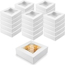 O’Creme White Bakery Boxes with Window 8x8x2.5 in, 25 Pack, Display Pies, Pastries, Cupcakes and Cookies | Paperboard White Kraft Auto-Popup Window Cake Boxes, Pie Pastry Container Carrier