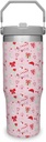 30 oz Christmas Pink Bow Design Flip Tumbler with lid and Straw,Holiday Leak Proof Coffee Travel Mug Cup Water Botter,Christmas Stuff Decor Accessories, Gifts for Women,Men(Style-02)
