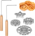 6-Piece Waffle Mold Set with Wooden Handles and 4 Unique Shapes, Bunuelos Iron for Creative Baking