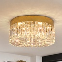 VETRULUS Crystal Chandelier 16Inch Gold Semi Flush Mount Ceiling Light Fixture Modern Chandeliers for Kitchen Dining Room Hallway Bedroom