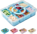 Snackle Box Container,Divided Serving Tray with Lid and Handle,8 Compartments Snack Box Portable Snack Containers Charcuterie Platter,Snack Organizer Food Tray for Fruit Veggie Candy Nut (blue)