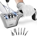 Longzon 4-in-1 Knife Sharpener [4 Stage] with a Pair of Cut-Resistant Glove, Original Premium Polish Blades, Best Kitchen Knife Sharpener Really Works for Fruit Knife and Steel Knives, Scissors