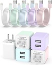 iGENJUN 5Pack iPhone Charger [MFi Certified], Dual Port USB Wall Charger Block Adapter with 6FT Lightning Cable Fast Charging Data Sync Cords for iPhone 14 13 12 11 Pro Max XR XS Plus-Multicolor