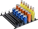 METALLIXITY Soda Can Organizer for Refrigerator (16" x 2.9") 5pcs, Self-Pushing Drink Organizer for Home Fridge, Width Adjustable Drink Dispenser Beverage Pusher for Pantry, Kitchen, Black