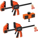 HORUDSY 3-Pack 12-Inch Bar Clamps Set with Leveling Block Clamps, Heavy Duty 350LBS Load, One-Handed Quick Grip Woodworking Clamps, Expandable Spreader with Connector