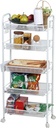 Fruit Basket for Kitchen, 5 Tier Stackable Wire Baskets with Wheels, Kitchen Organizers and Storage, Kitchen Storage Cart for Fruit Vegetable Onions Potatoes Banana Snacks (White)